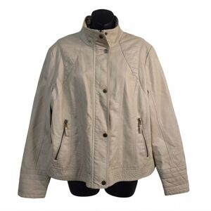 Jessica Simpson Leather Jacket Women's Beige Faux Leather Jacket Size 1X